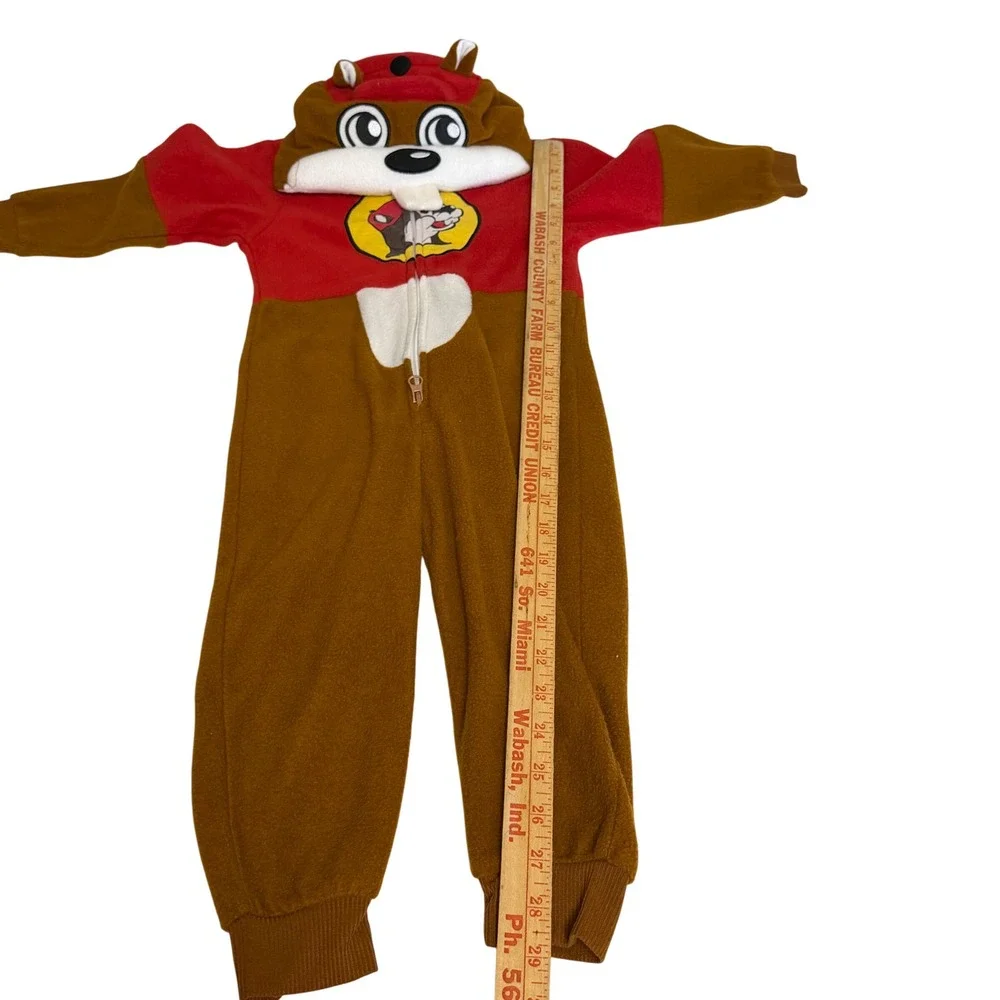 Buc-ee's Beaver Toddler 3T Fleece Hooded One Piece Pajamas Suit Brown Red